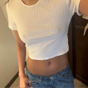 White cropped tee with open back